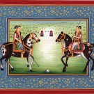 Mughal Empire Handmade Polo Art Modern Indian Decor Moghul Prince Painting