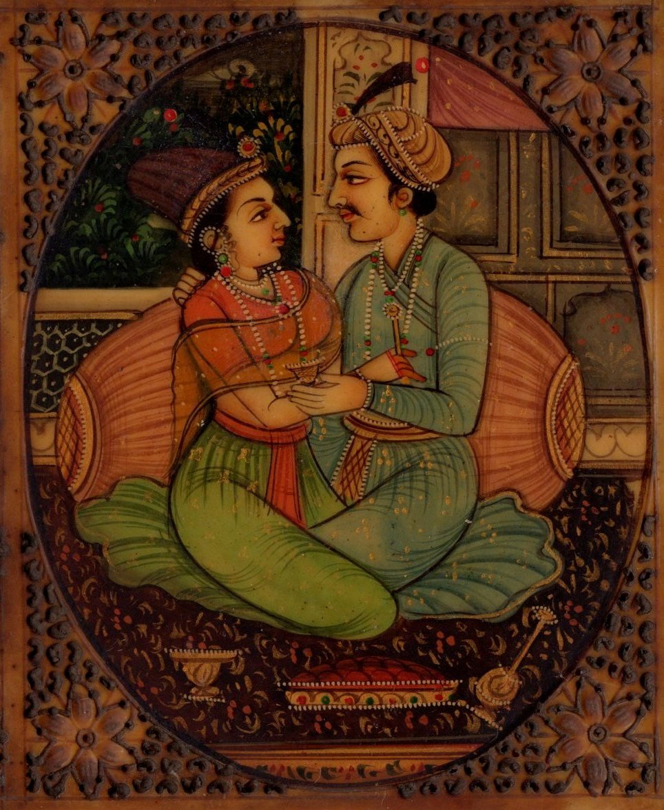 Indian Miniature Painting Handmade Mughal Empire Mogul Harem Watercolor Folk Art