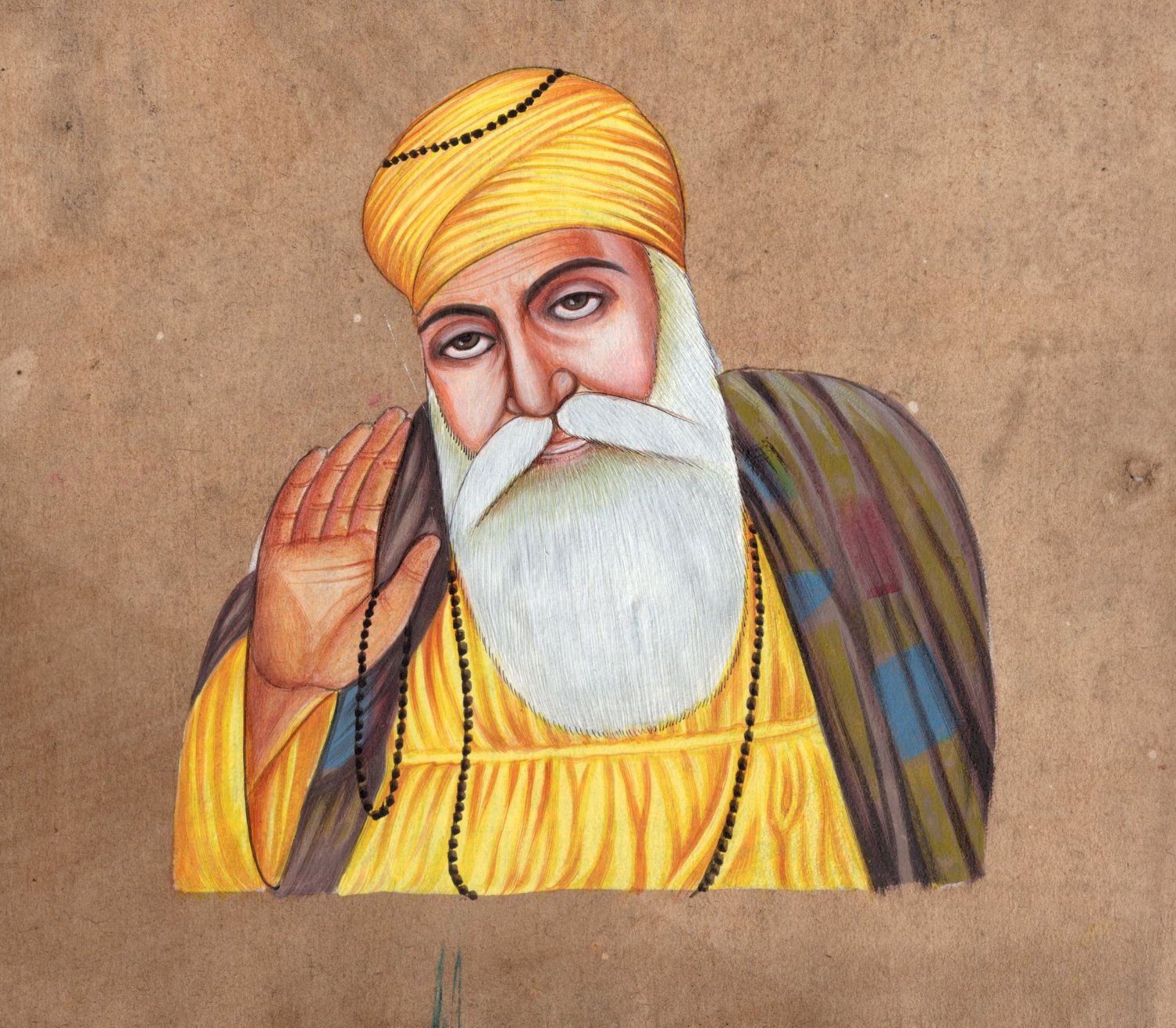 Sikh Guru Nanak Dev Art Handmade Punjab Sikhism Religion Stamp Paper