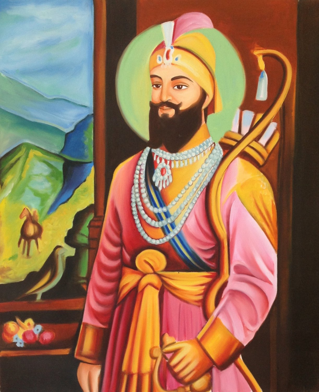 Sikh Art Handmade Guru Gobind Singh Oil on Canvas Indian Ethnic Punjab ...