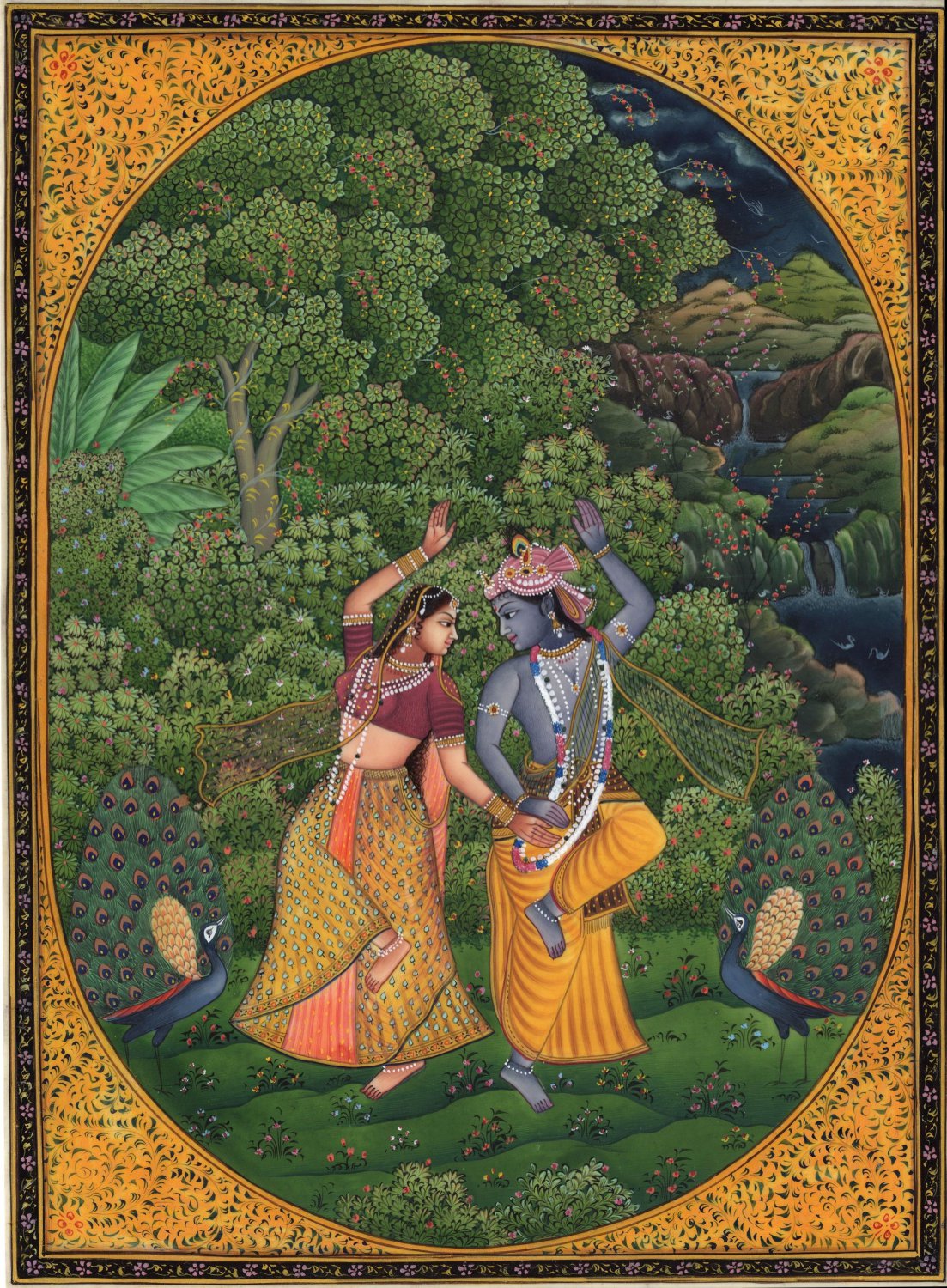 Krishna Radha Cosmic Dance Art Handmade Indian Miniature Hindu Krishn