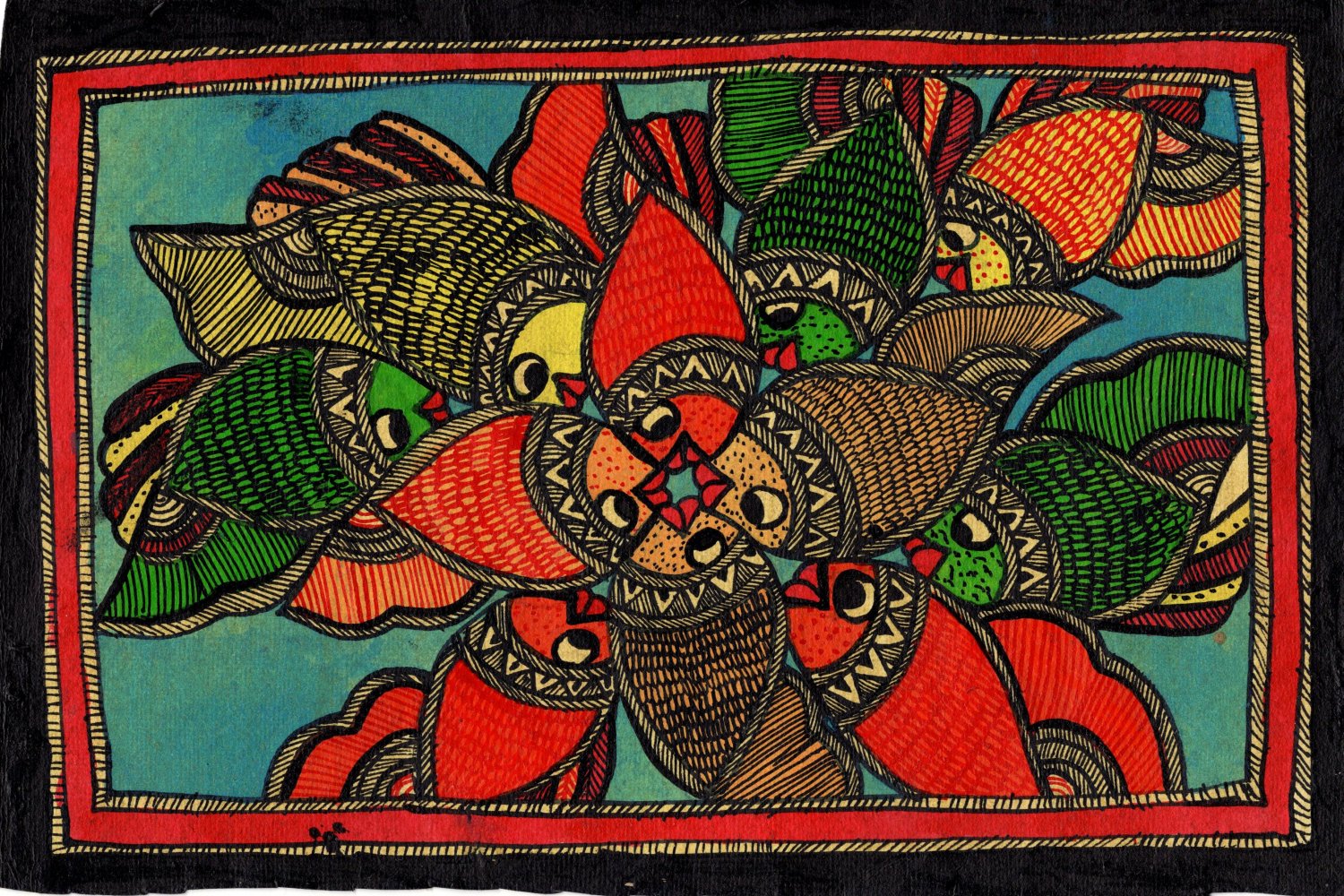 Madhubani Fish Motif Art Indian Mithila Handmade Miniature 