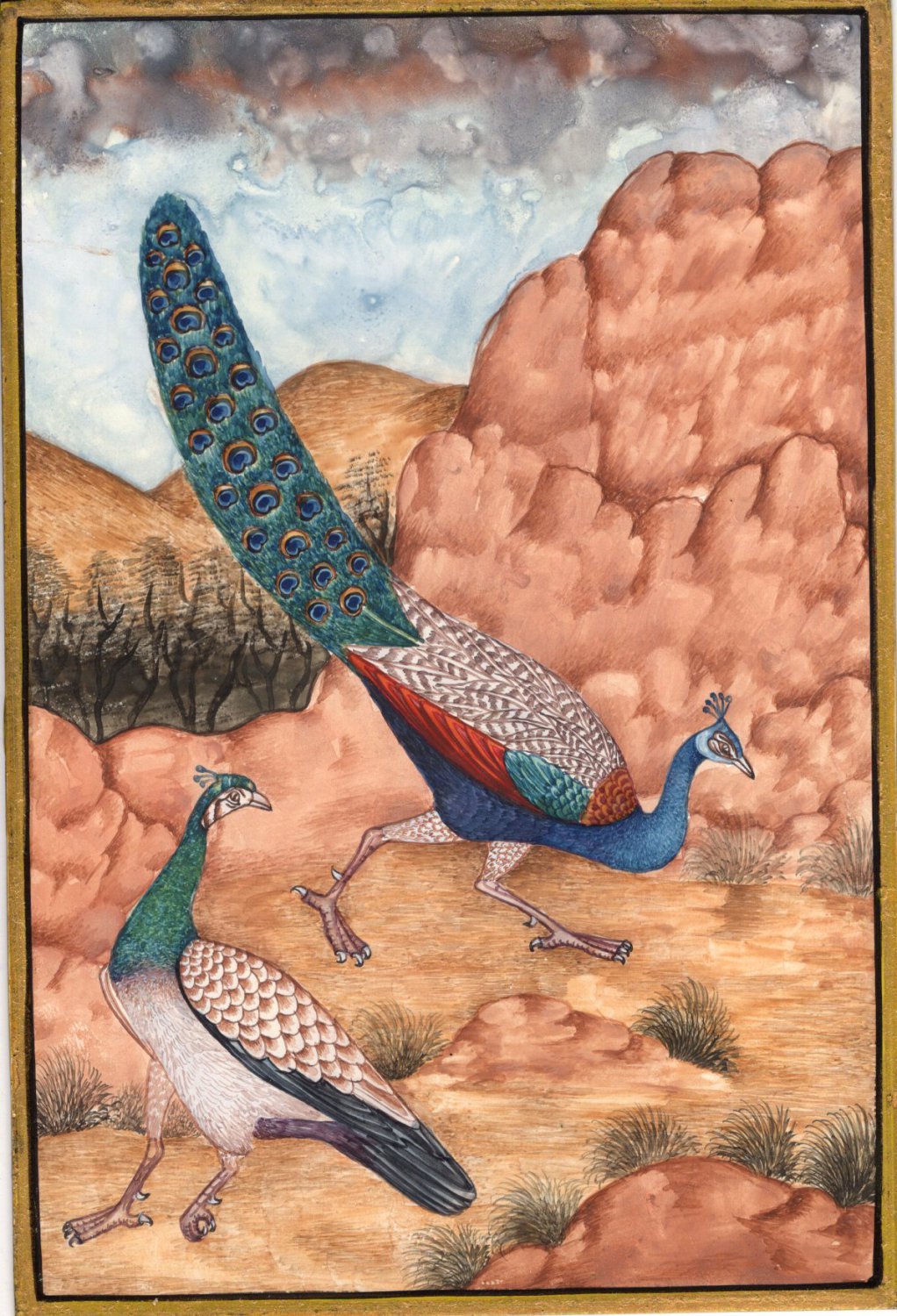 Handmade Peacock Bird Pair Indian Miniature Painting Jewellery Lifelong Memory Personal Gift For Art Lover