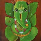 Leaf Ganesh Painting Handmade Oil on Canvas Indian God Ganesha Hindu Decor Art