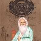 Rabindranath Tagore Handmade Art Indian Miniature Stamp Paper Portrait Painting