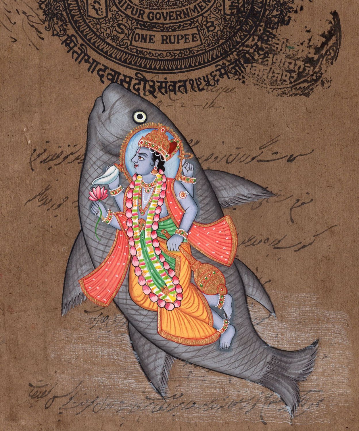 Vishnu Matsya Art Handmade Hindu God Fish Incarnation Avatar Watercolor ...