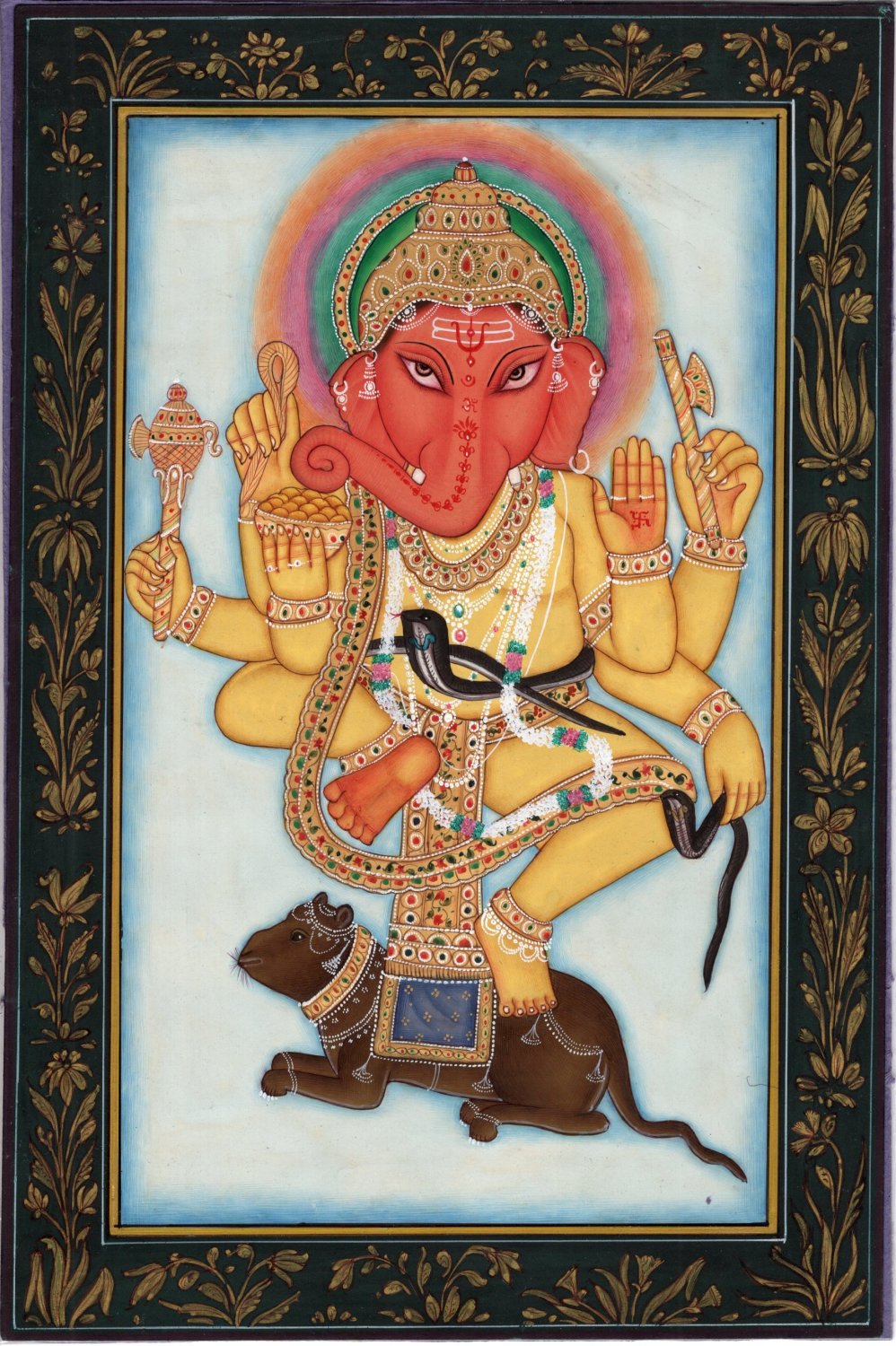 Ganesha Painting Handmade Indian Miniature Hindu Ethnic Religion Ganesh God Art