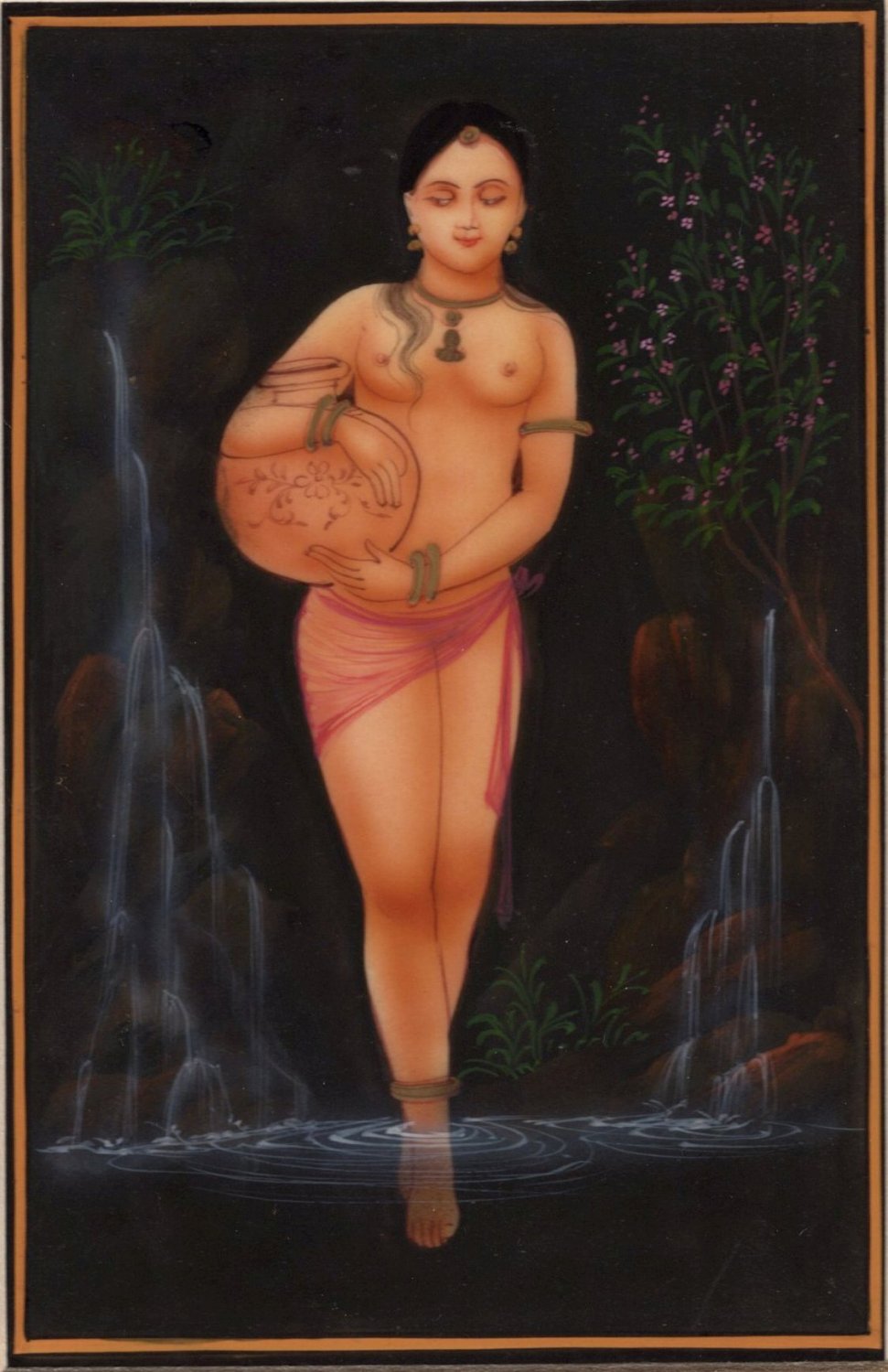 Indian Porn Paintings - Indian Miniature Erotic Portrait Painting Handmade Semi Nude Decor Ethnic  Art
