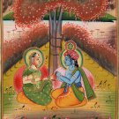 Krishna Radha Painting Handmade Hindu Religious God Goddess Watercolor Image Art