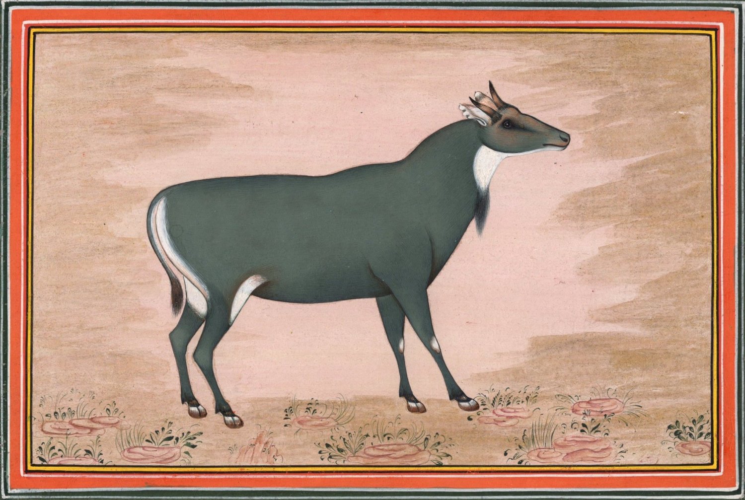 Indian Wild Life Miniature Art Handmade Neel Gai Blue Bull Watercolor Painting