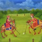 Camel Polo Rajasthani Painting Handmade Indian Sport Wall Decor Canvas Oil Art
