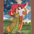 Krishna Radha Love Painting Handmade Hindu Religion Watercolor Wall Decor Art