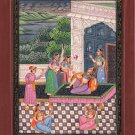 Mughal Indian Emperor Empress King Art Handmade Watercolor Harem Moghul Painting