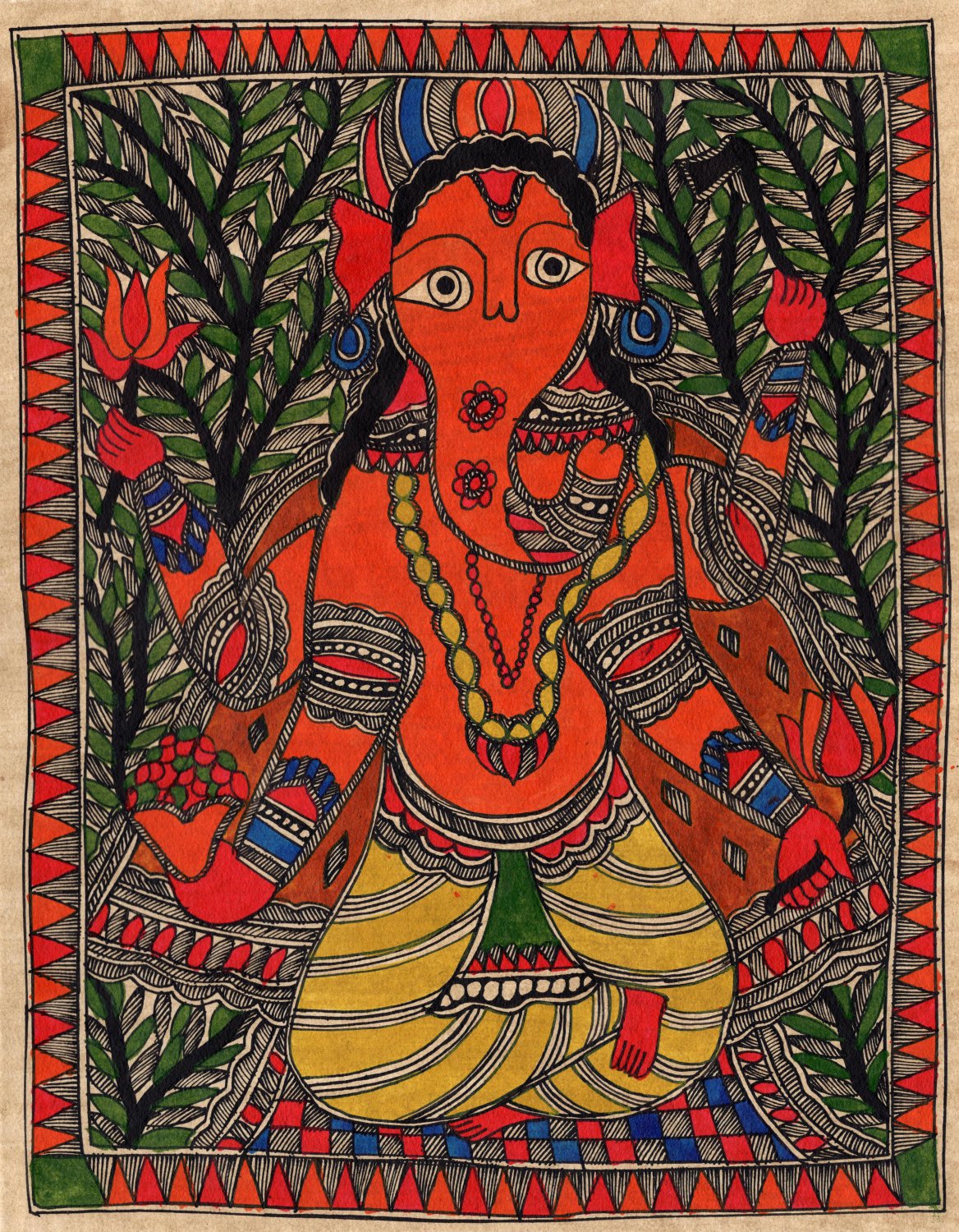 Madhubani Indian Tribal Folk Art Handmade Ganesh Mithila Bihar Ethnic ...