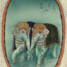 Indian Miniature Painting Handmade Elephant Pair Watercolor Ethnic Decor Art