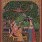 Krishna Radha Pahari Painting Handmade India Miniature Religious Folk Ethnic Art
