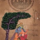 Lord Krishna Radha Hindu Handmade Artwork Stamp Paper Hindu Religion Painting
