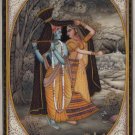 Radha Krishna Painting Handmade Hindu Religious God Goddess Watercolor Folk Art