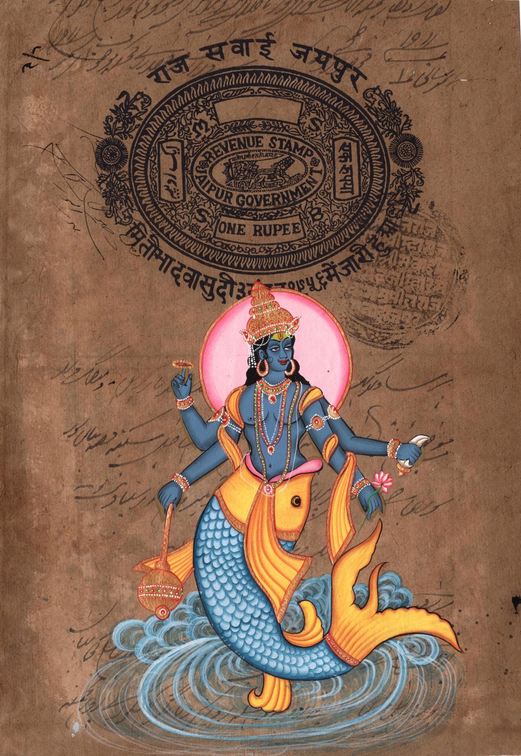 Vishnu Matsya Painting Handmade Hindu God Fish Incarnation Avatar ...