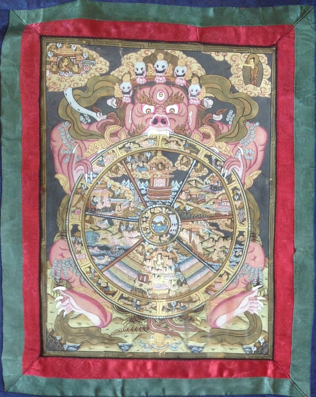 Bhavachakra Mandala Thanka Art Handmade Tibet India Buddha Wall Decor Painting