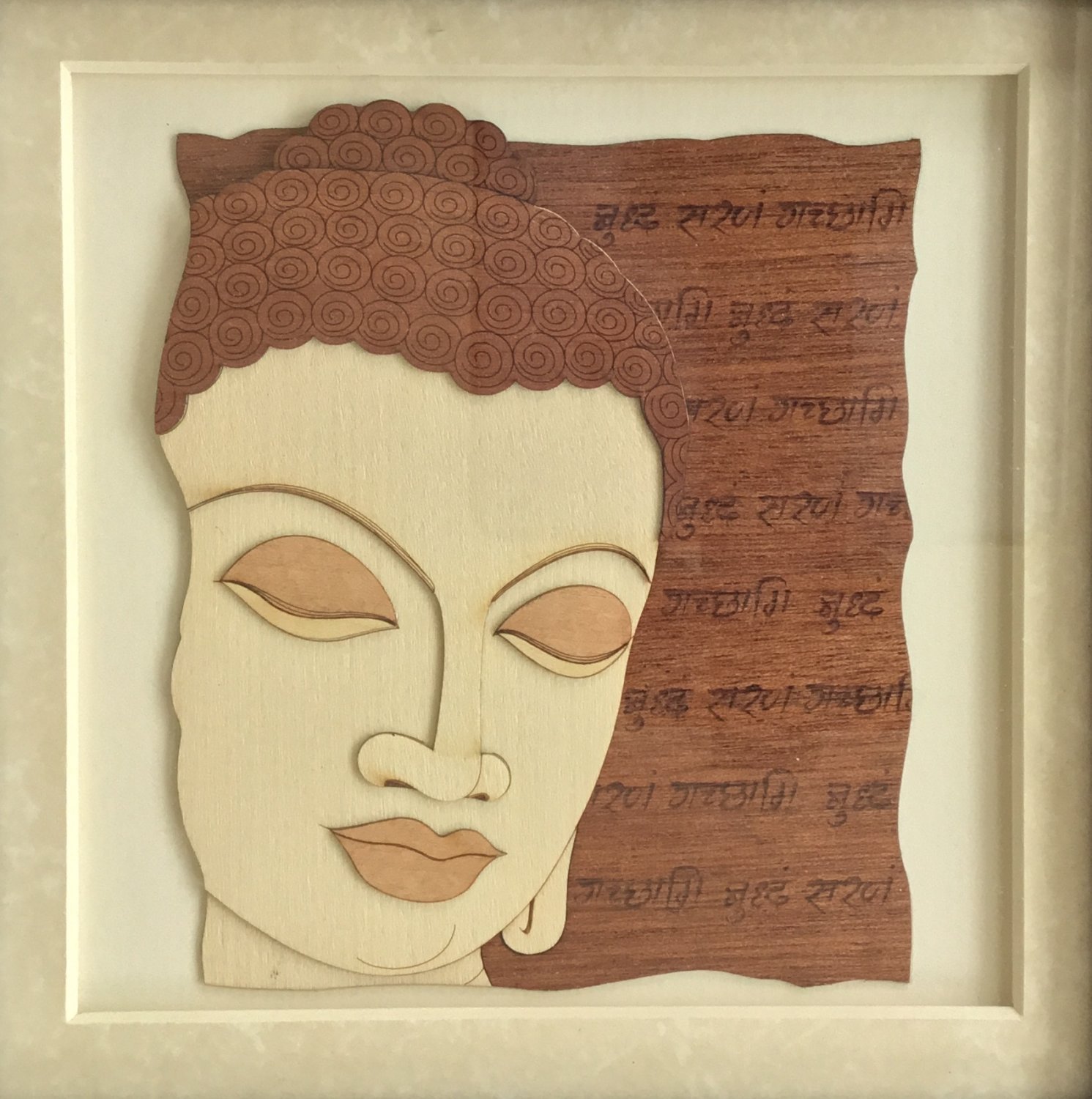 Buddha Face Decor Art Handmade Wood Carving Indian Buddhist Marquetry
