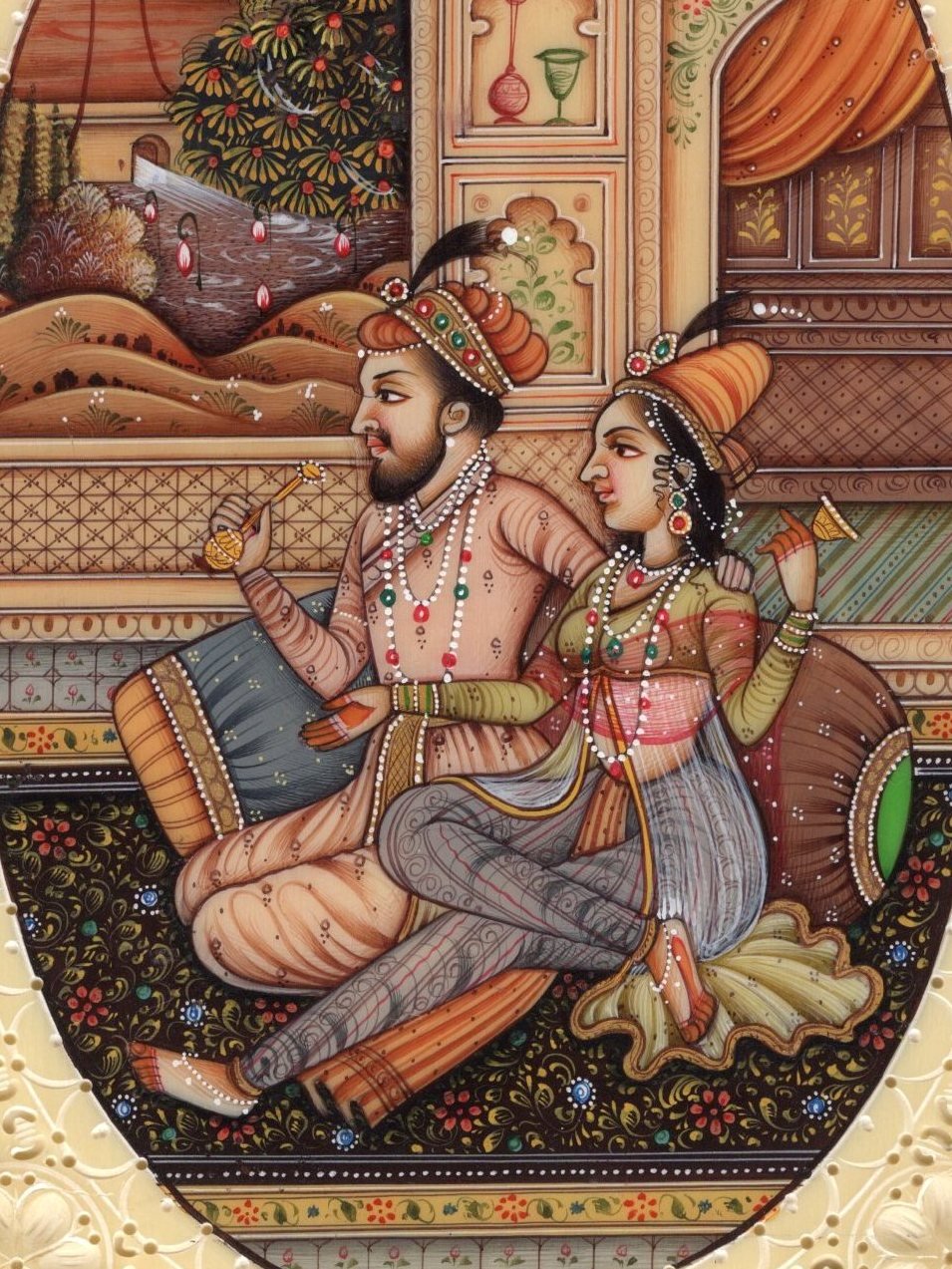 Mughal Painting Handmade Miniature Moghul Watercolor Romantic Indian