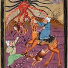 Persian Indian Miniature Painting Handmade Rare Shah Dragon Hunt Mughal Folk Art