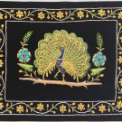 Indian Velvet Embroidery Art Handmade Floral Peacock Decor Ethnic Handicraft