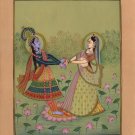 Krishna Radha Kangra Handmade Painting Hindu God Goddess Watercolor Ethnic Art