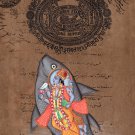 Vishnu Matsya Art Handmade Hindu God Fish Incarnation Avatar Watercolor Painting
