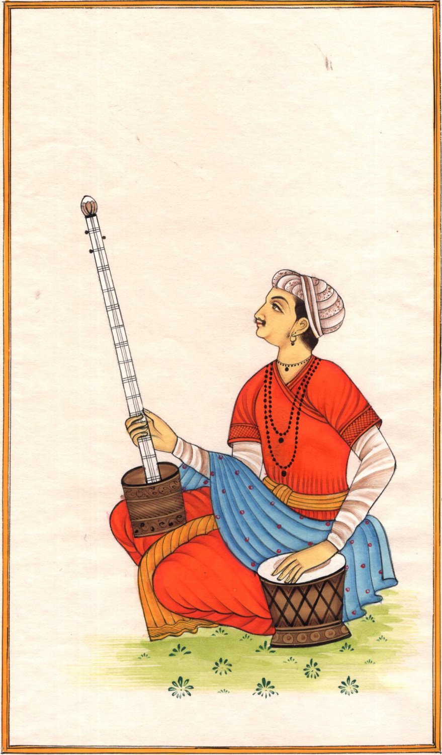 Indian Rajasthani Tanpura Tabla Musician Miniature Painting Handmade Ethnic Art
