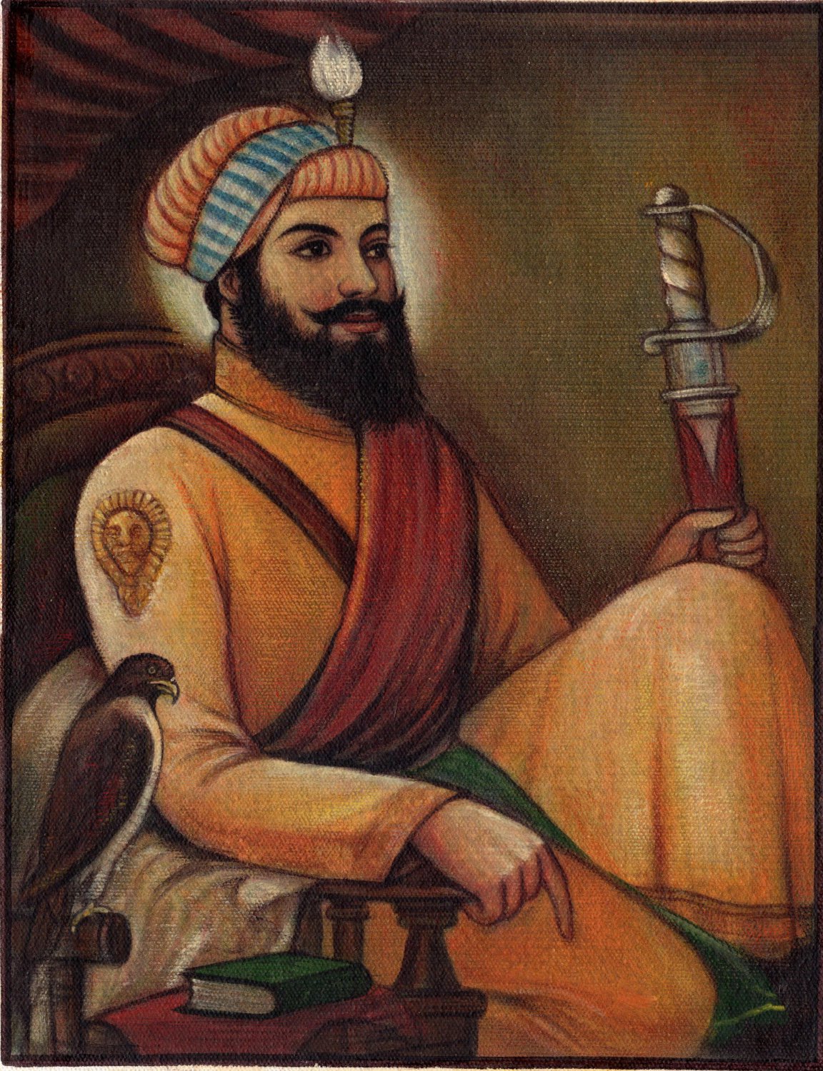 Hargobind Sikh Art Handmade Indian Sihkism Sixth Guru Ethnic Oil Canvas Painting