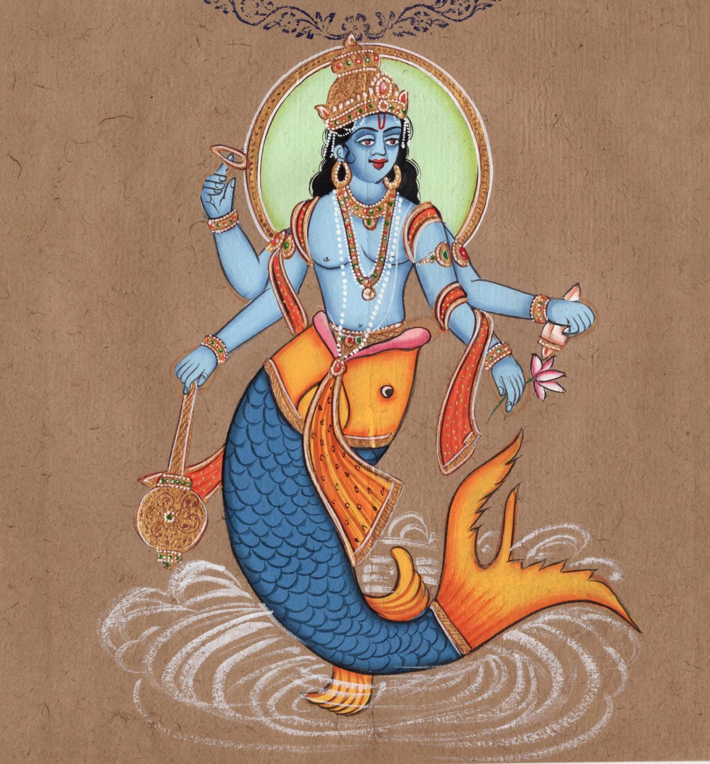 Vishnu Matsya Painting Handmade Hindu God Fish Incarnation Avatar ...