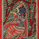 Madhubani Krishna Folk Painting Handmade Indian Tribal Mithila Bihar Ethnic Art