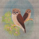 Night Owl Painting Handmade Indian Nature Ethnic Bird Decor Miniature Silk Art