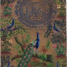 Indian Blue Green Feather Peacock Art Handmade Stamp Paper Nature Bird Painting