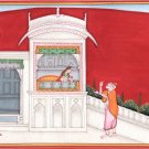 Kangra School Painting Handmade Indian Miniature Maharani Hindu Sage Pahari Art