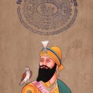 Guru Gobind Singh Sikh Handmade Painting Old Stamp Paper Sikhism Punjabi Artwork
