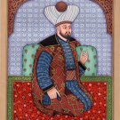 Persian Shah Portrait Art Handmade Watercolor Iran History Asian Painting