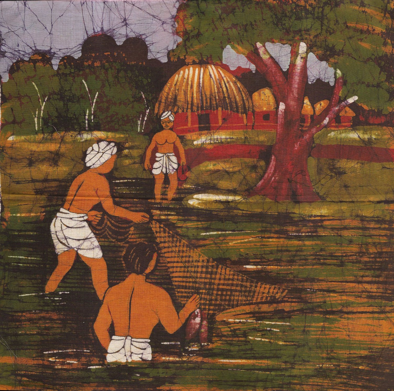 Batik Art Handmade Indian Tribal Cotton Ethnic Folk Wall Decor Cloth Painting