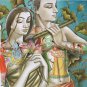 Krishna Radha Hindu Oil on Canvas Art Indian Deity Hand Painted Ethnic Painting