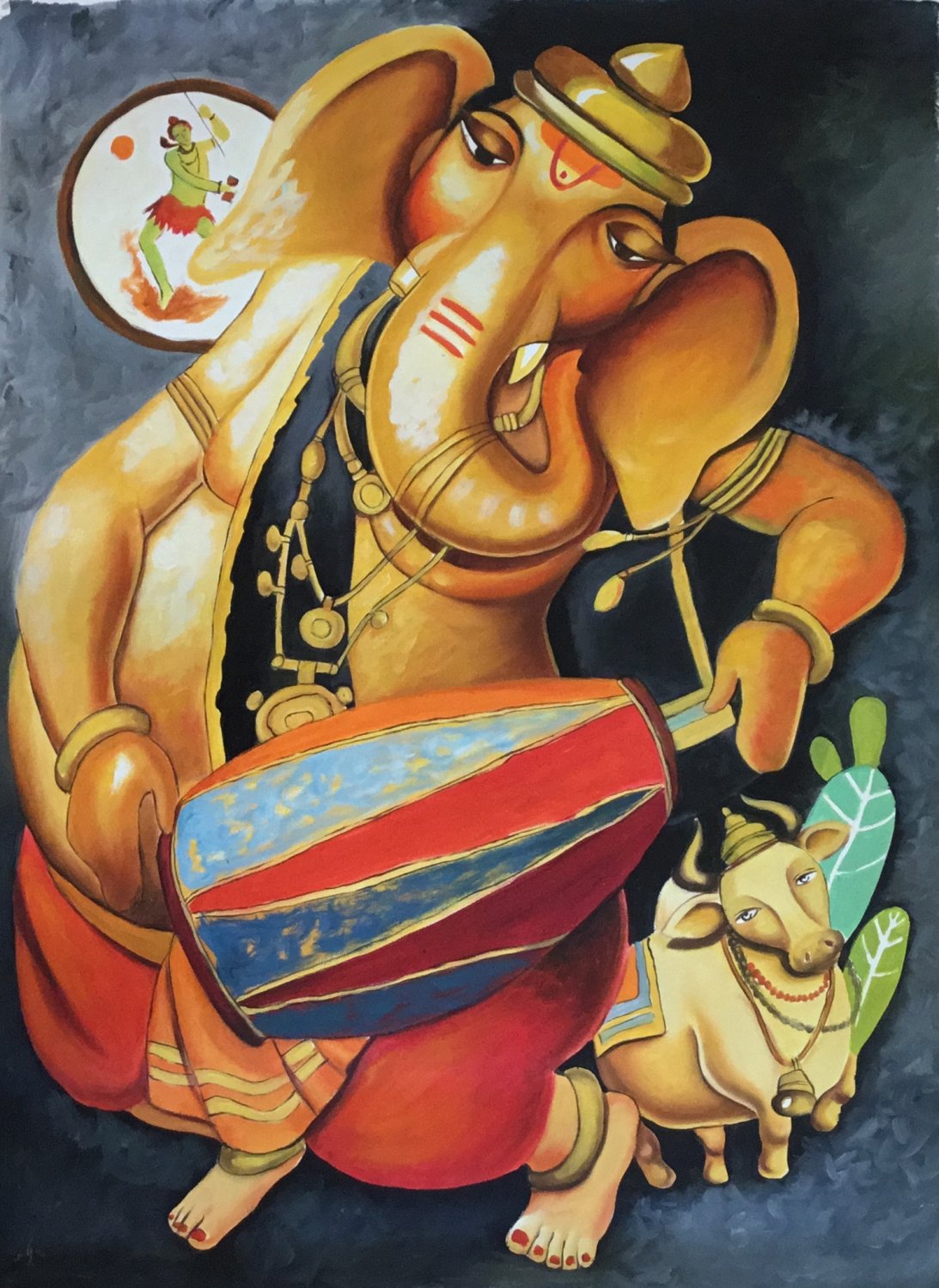 Ganesh Hindu Painting Handmade Ganesha Indian Canvas Oil Ganpati Wall Decor Art