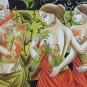 Krishna Radha Gopis Hindu Oil Canvas Art Indian Deity Handmade Ethnic Painting