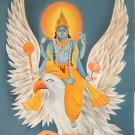 Vishnu Garuda Painting Handmade Ethnic Indian Hindu Deity Oil on Canvas Folk Art
