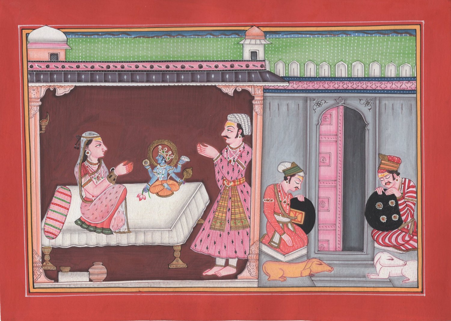 Indian Kangra Pahari Vishnu Krishna Art Handmade Hindu Deity Miniature Painting
