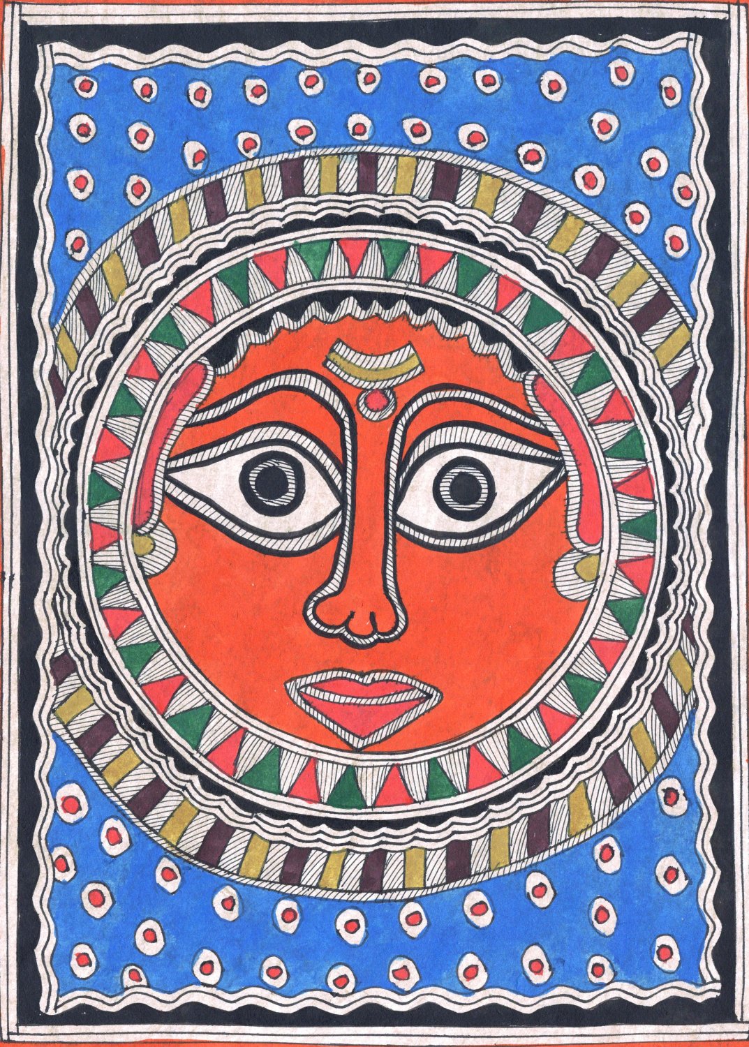 Madhubani Sun God Ethnic Art Handmade Indian Tribal Mithila Bihar Folk Painting