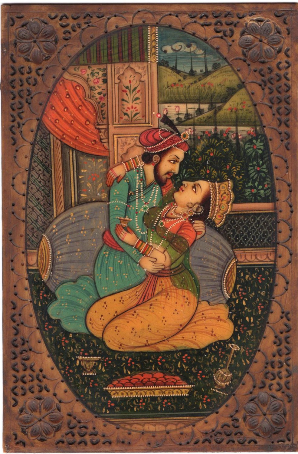 Mogul Indian Miniature Painting Handmade Watercolor Mughal Empire Harem Folk Art