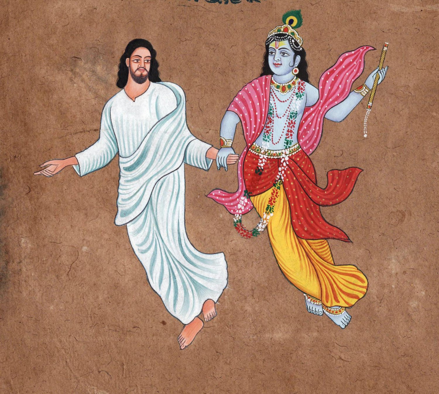 Jesus Christ Lord Krishna Painting Handmade Christian Hindu Ethnic
