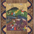 Persian Indo Miniature Art Islamic Illuminated Manuscript Dragon Hunt Painting