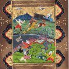 Persian Illuminated Manuscript Miniature Art Rare Indo Islamic Hunt Painting